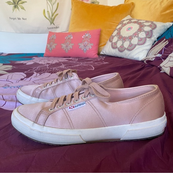 SUPERGA Blush Pink Satin Lace Up Sneaker - Picture 2 of 9